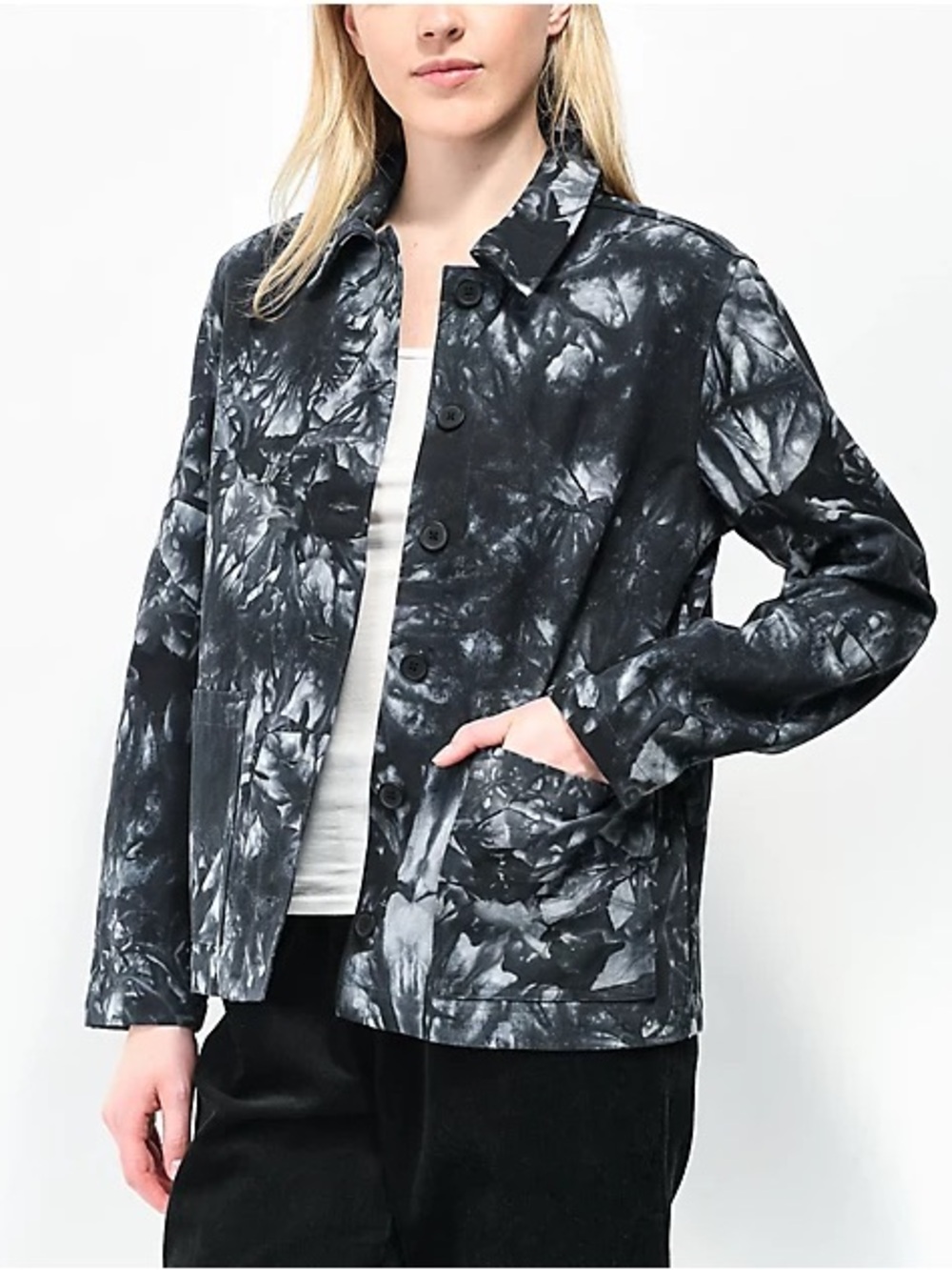 NWOT Empyre Auden Black Tie Dye Canvas Jacket Skater Streetwear Women’s Medium